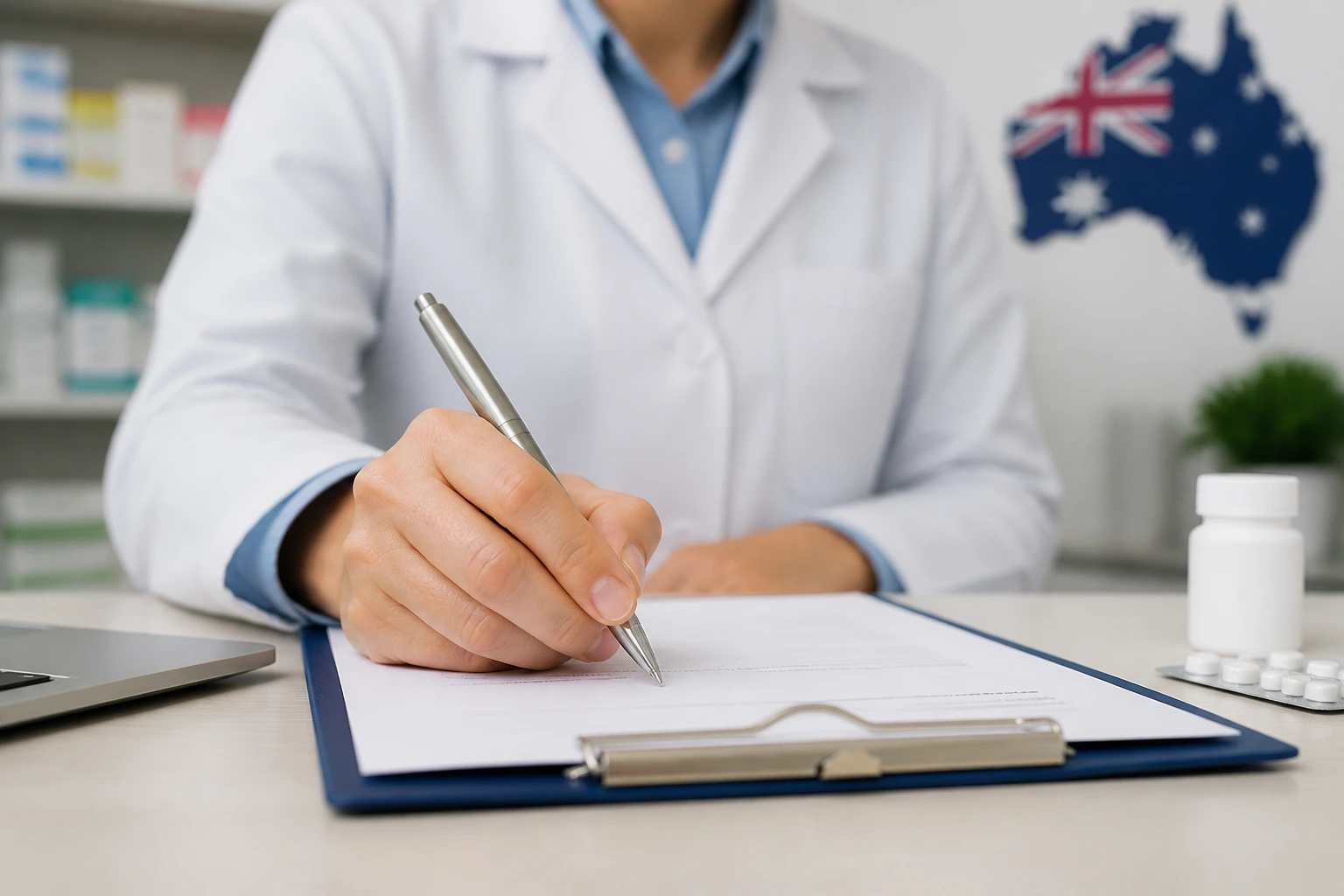 Hand signing sponsorship document in a modern office context