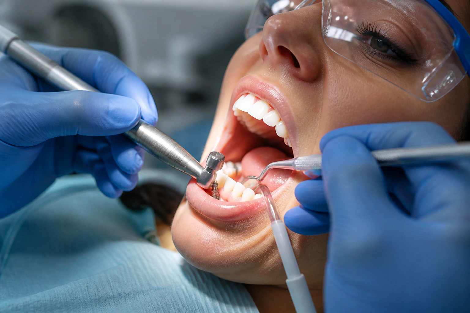 Dentist performing complex procedure demonstrating advanced clinical skills