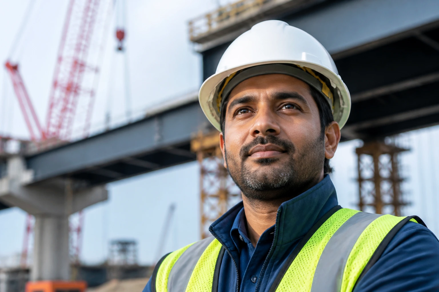Close-up portrait of an engineer on a construction site