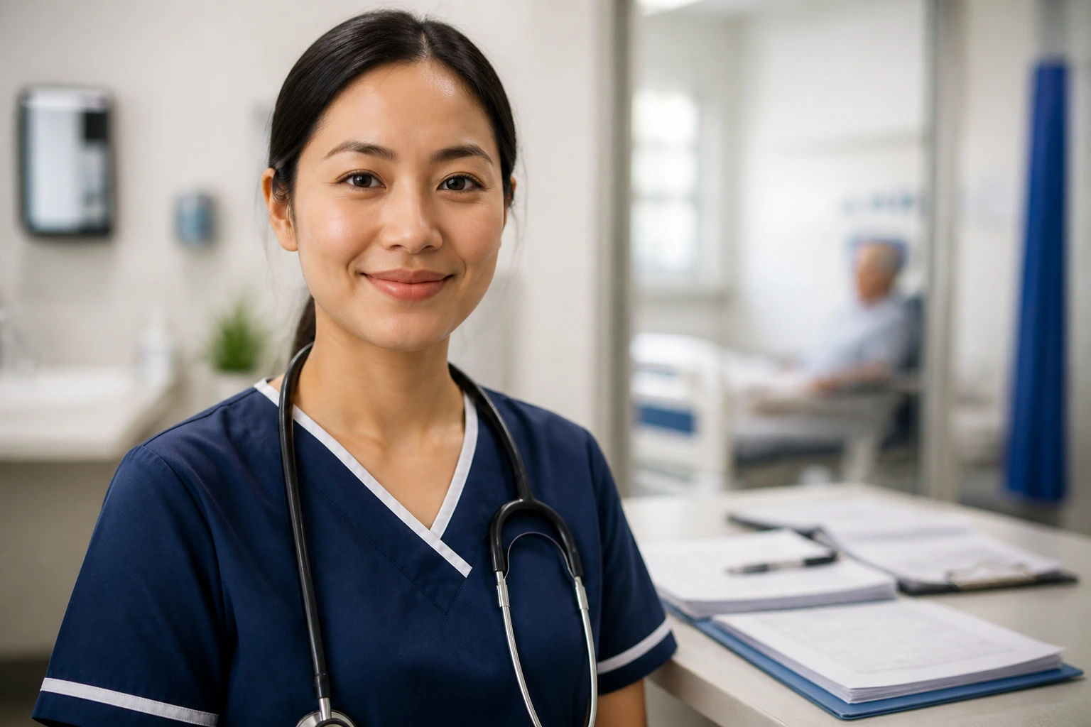 Portrait of a nurse with registration processes in the background