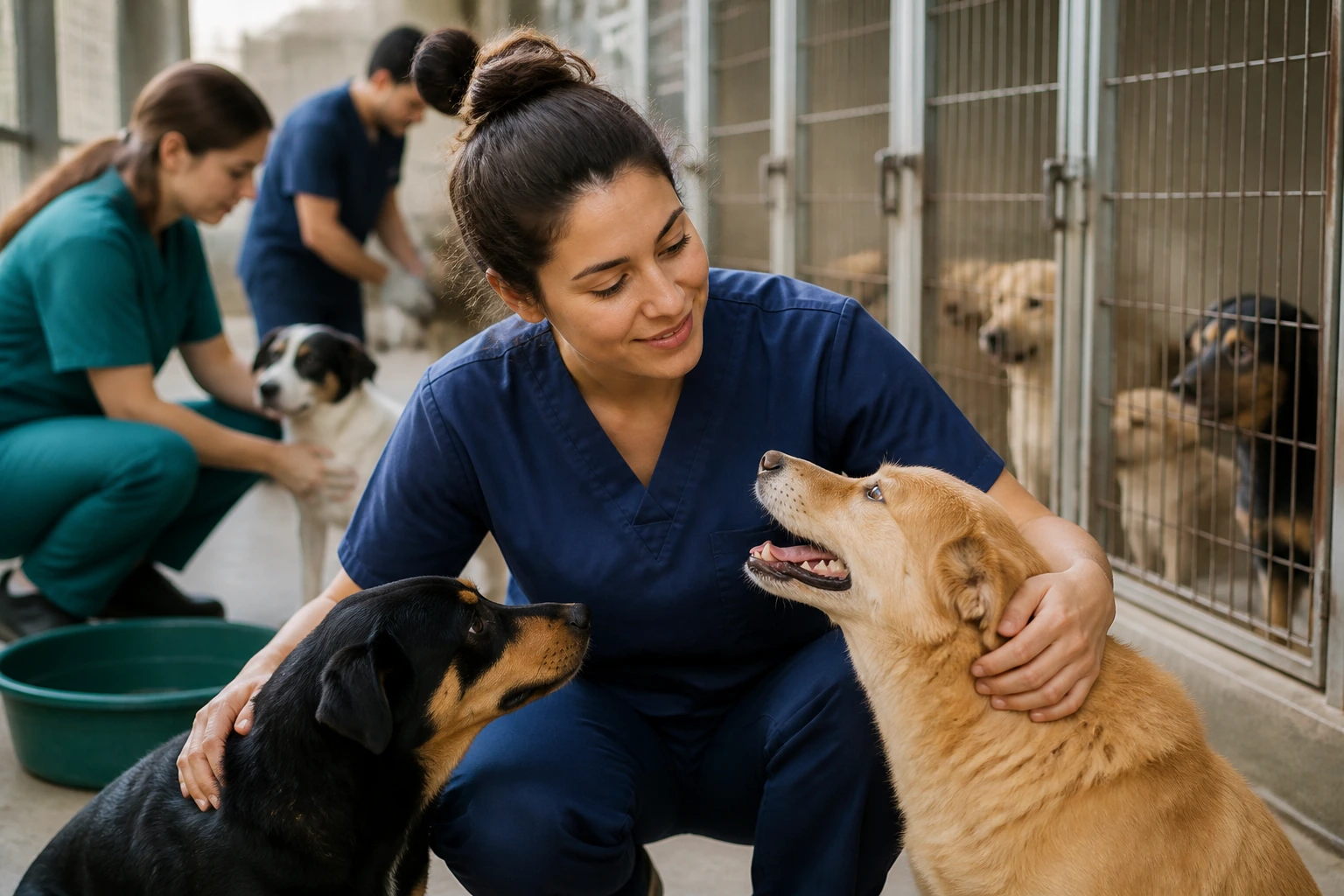 Volunteer gaining practical animal care experience in a shelter environment