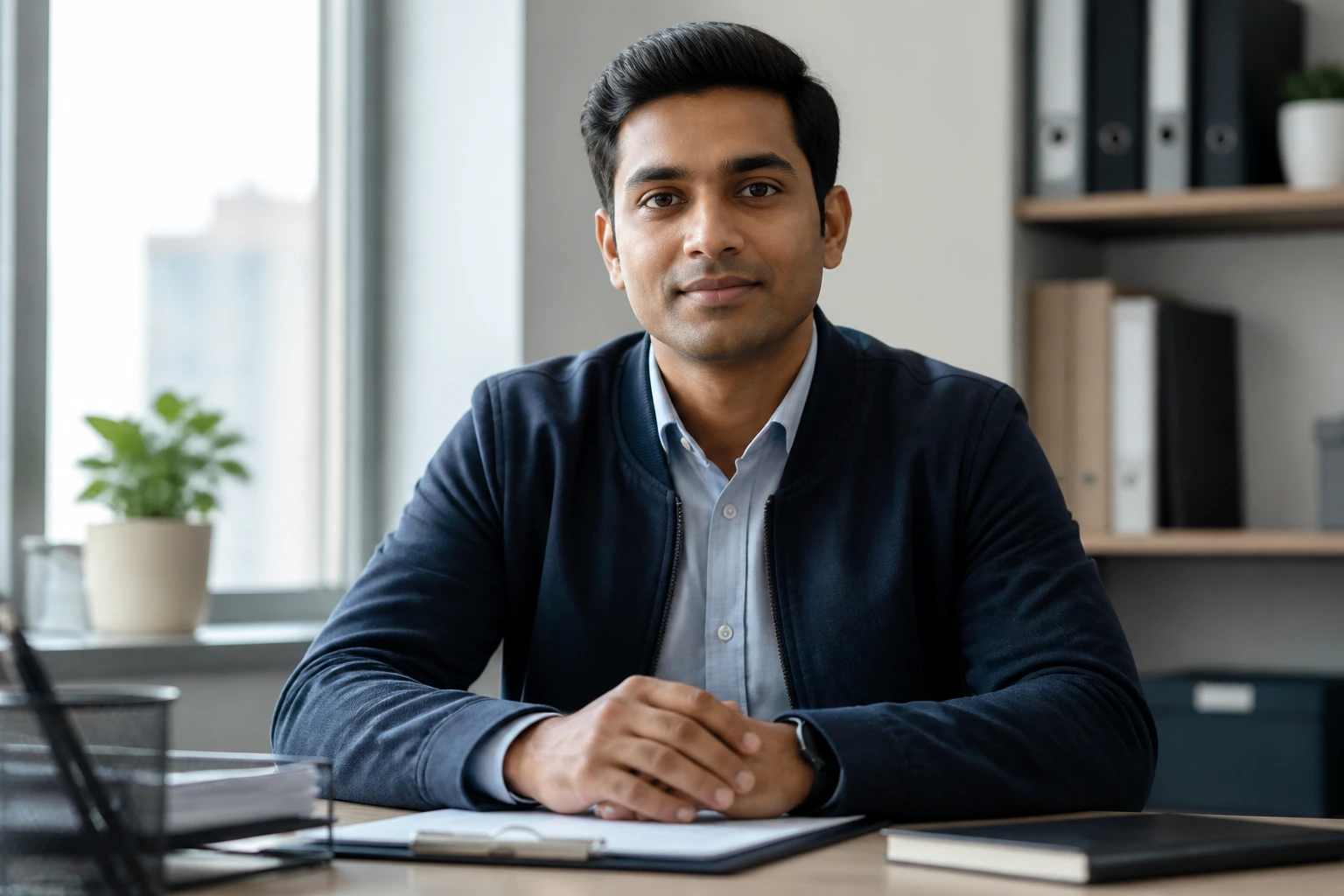 Close-up of a neat applicant in office attire highlighting standout habits