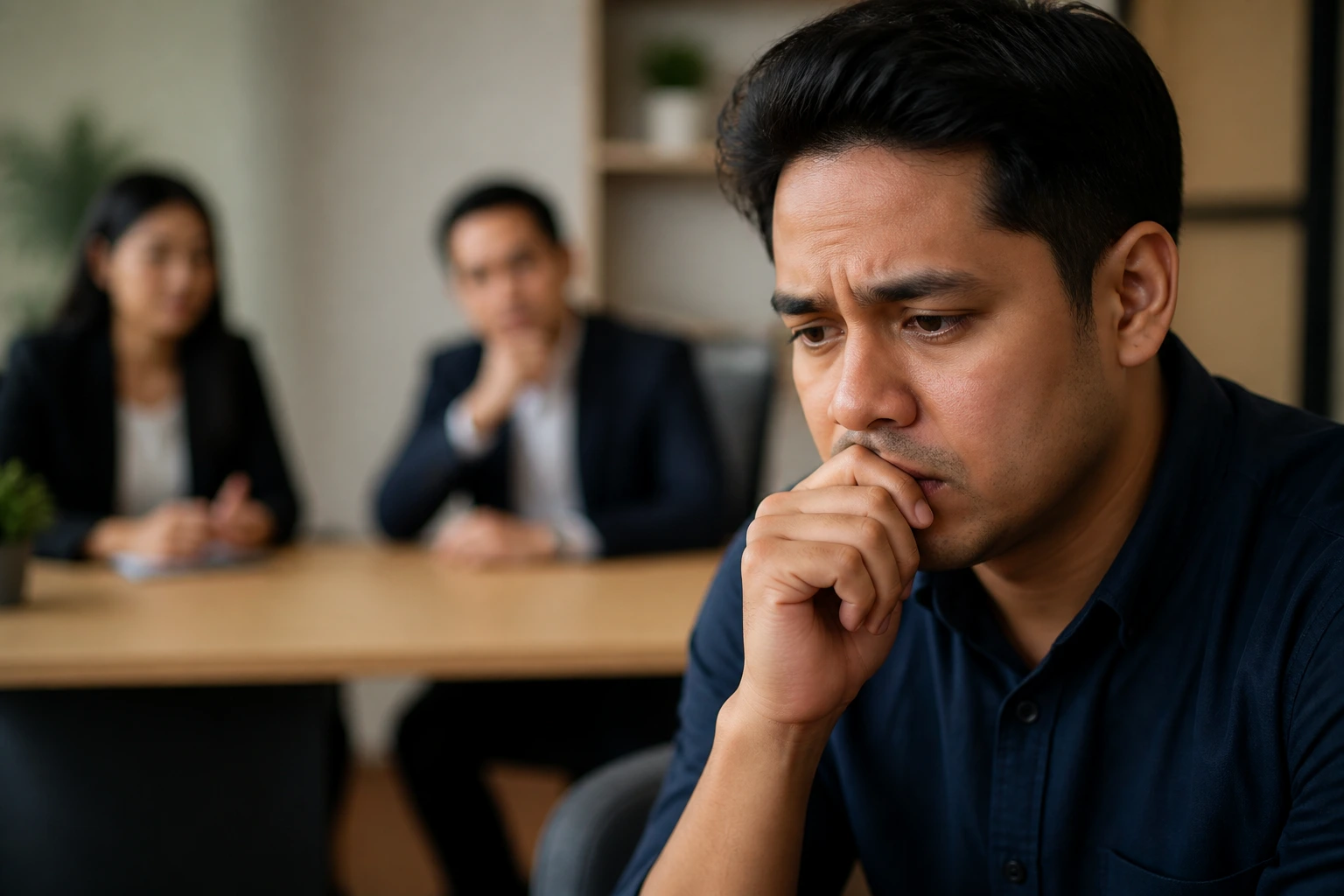 Applicant looking thoughtful during an interview