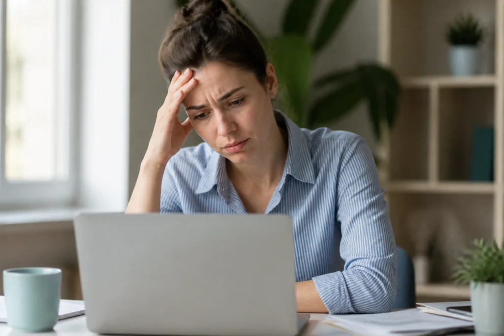 Applicant reflecting on common mistakes at a desk