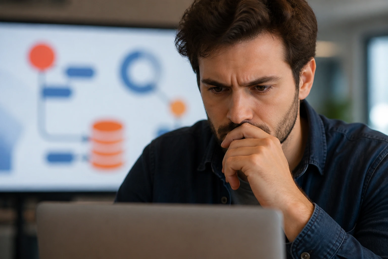 Candidate avoiding common application pitfalls while reviewing a laptop