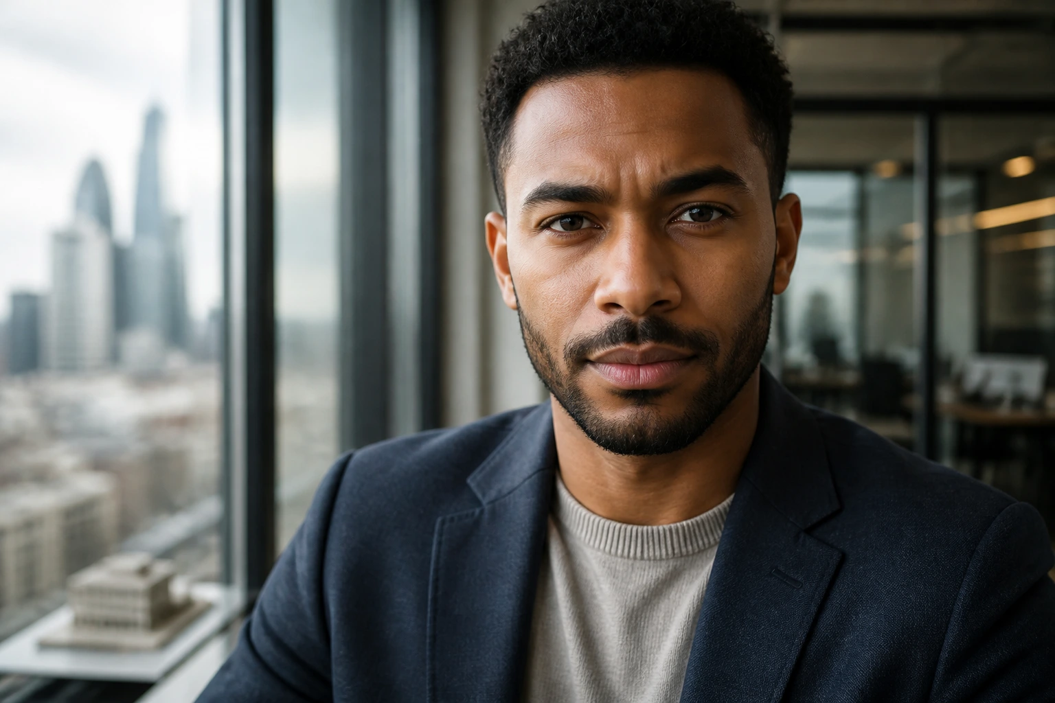 Close-up portrait of a professional architect in an office, symbolizing protected title and regulatory standards