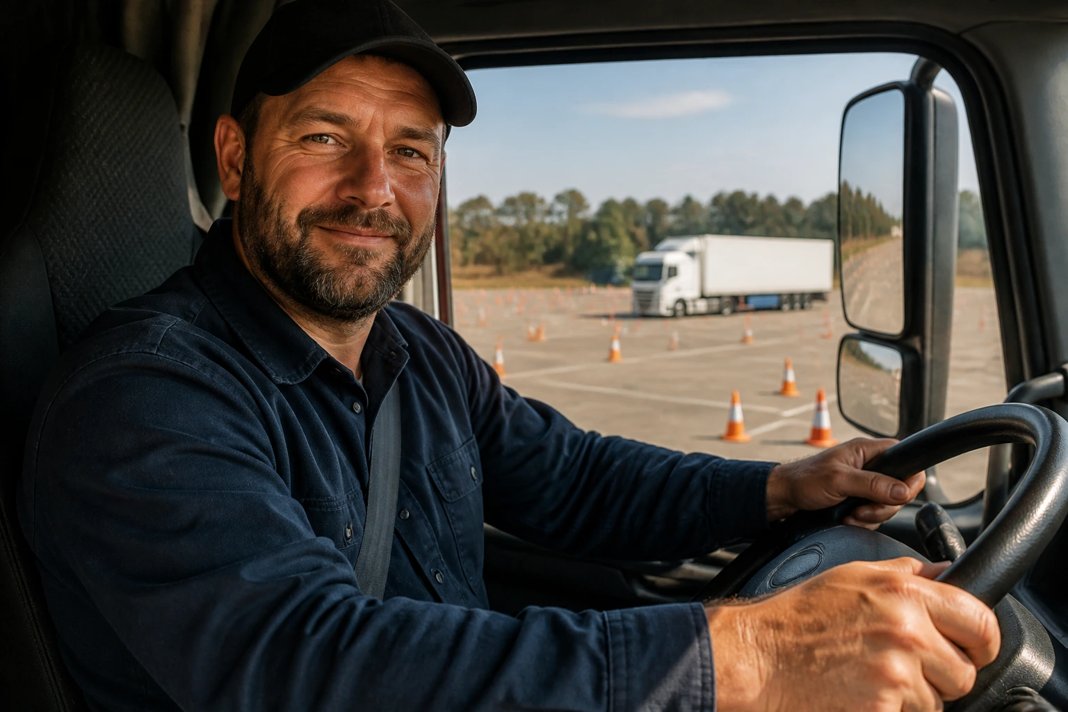 Truck driver inside cab illustrating licensing requirements in Australia.