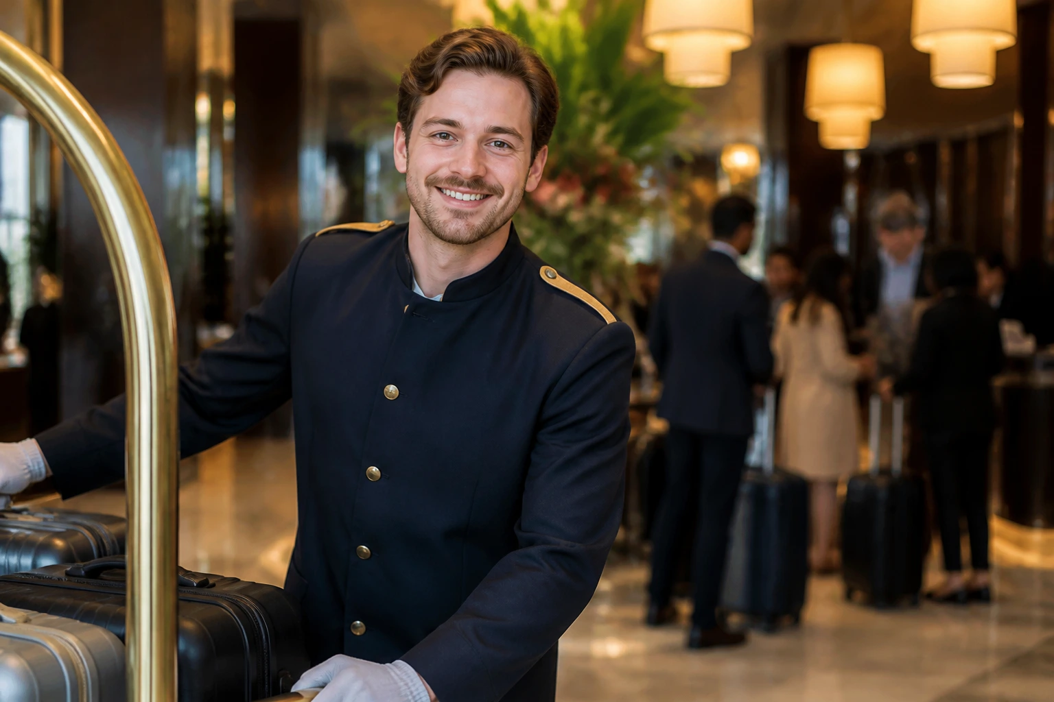Portrait of a hotel porter in an Australian hotel lobby