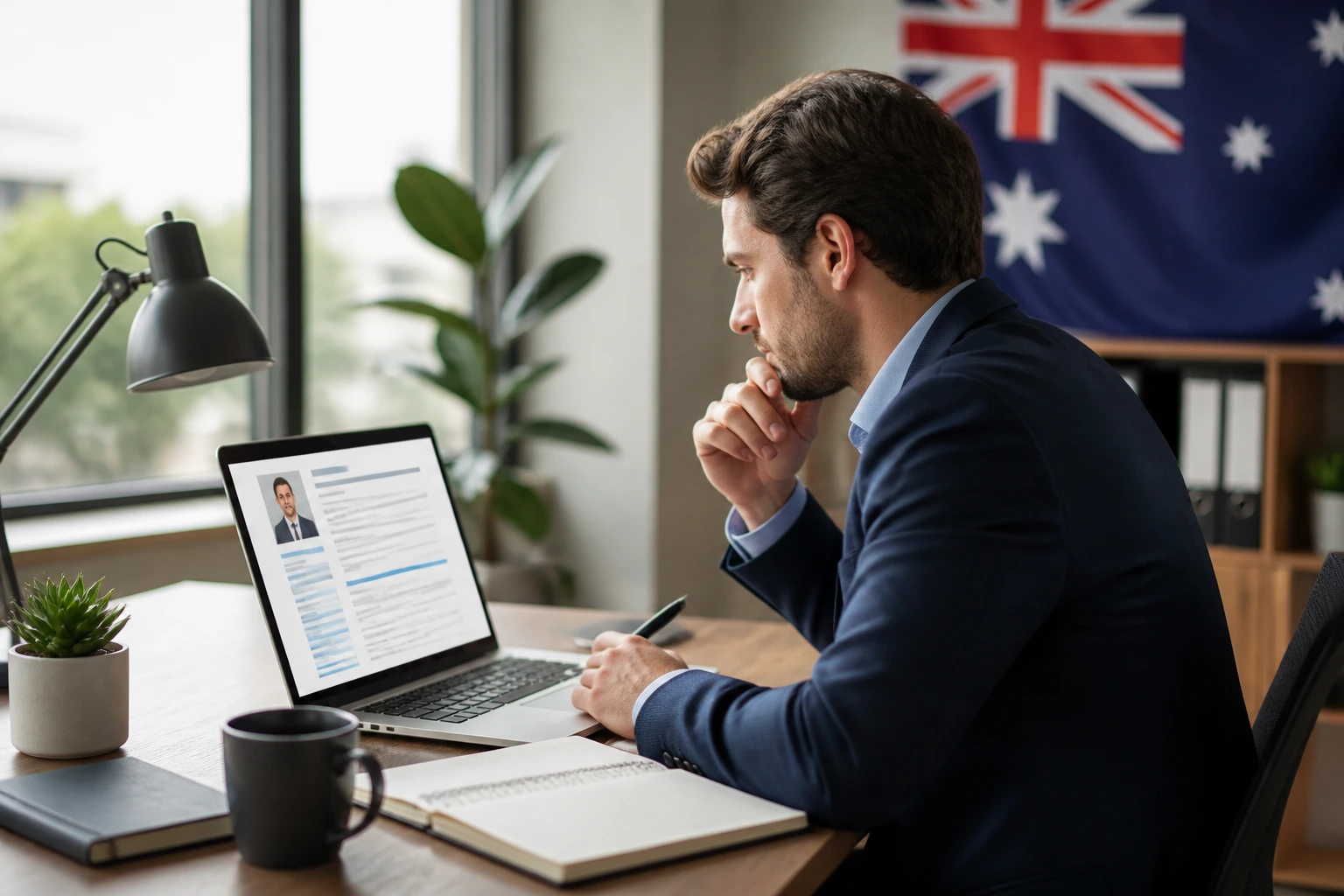 Professional reviewing Australian resume format at desk