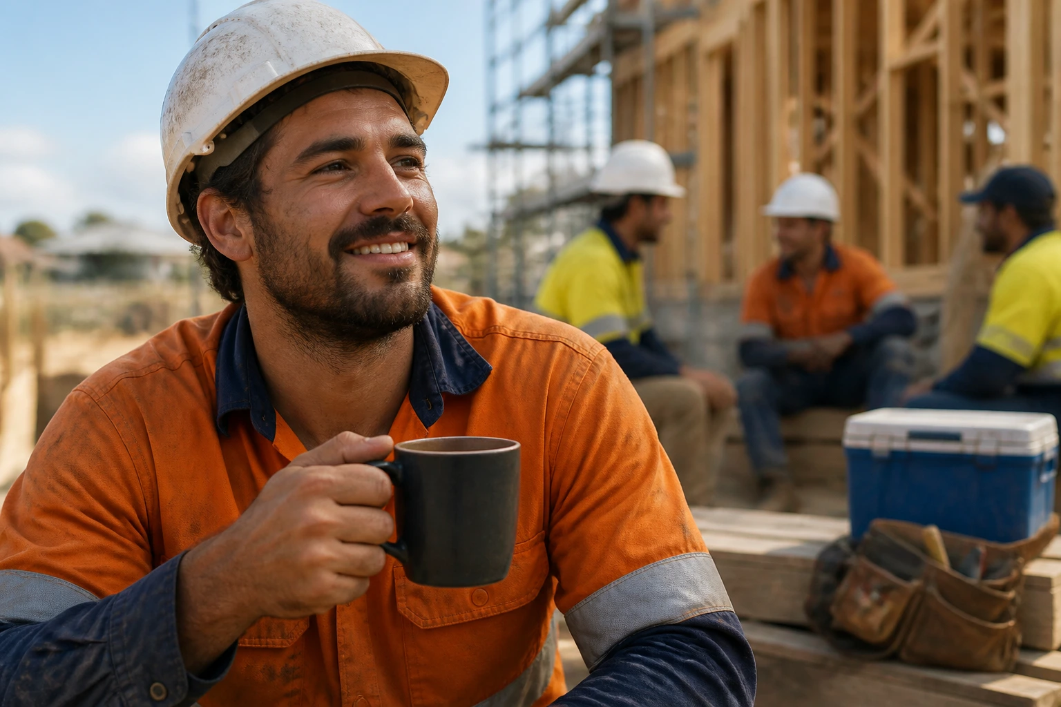 Construction worker portrait during a site break