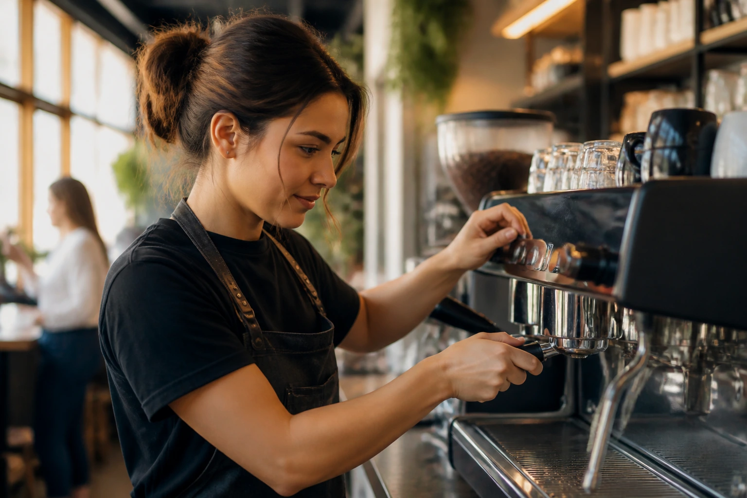 Portrait of a new barista settling into life in an Australian cafe, adjusting to the new setup