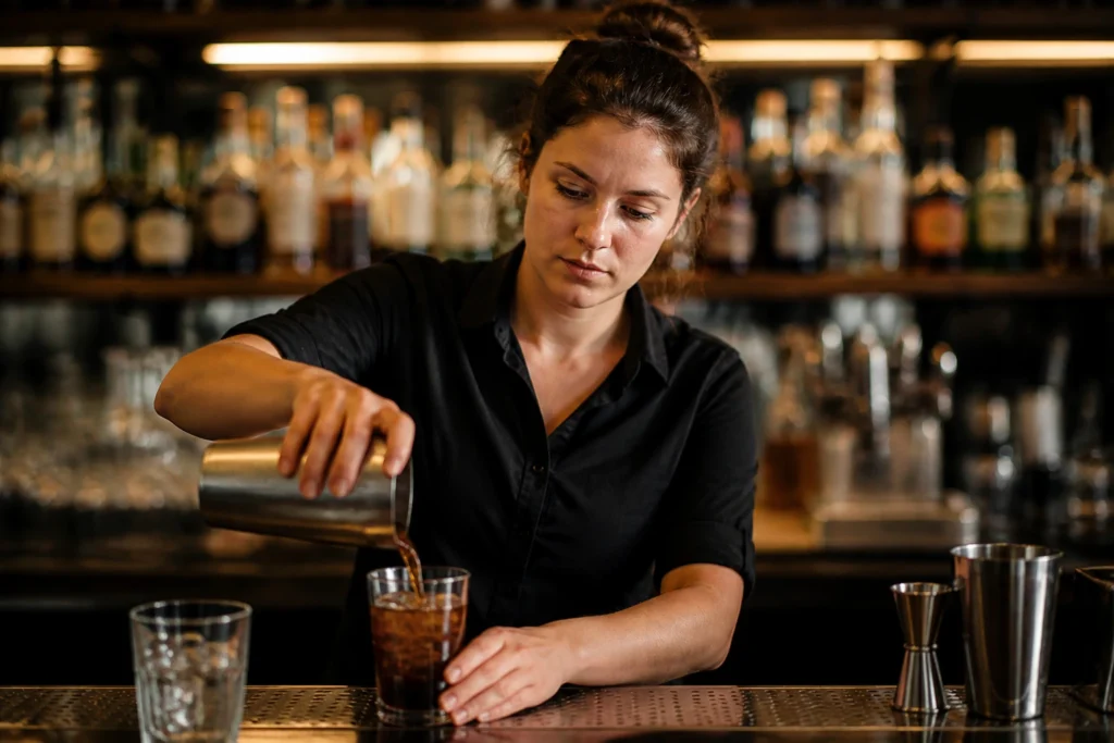 Medium close-up of a bartender in a pub setting
