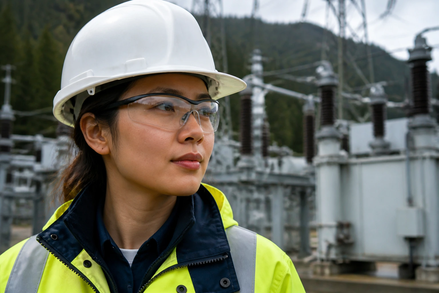 Close-up of an electrical engineer at a BC Hydro regional substation