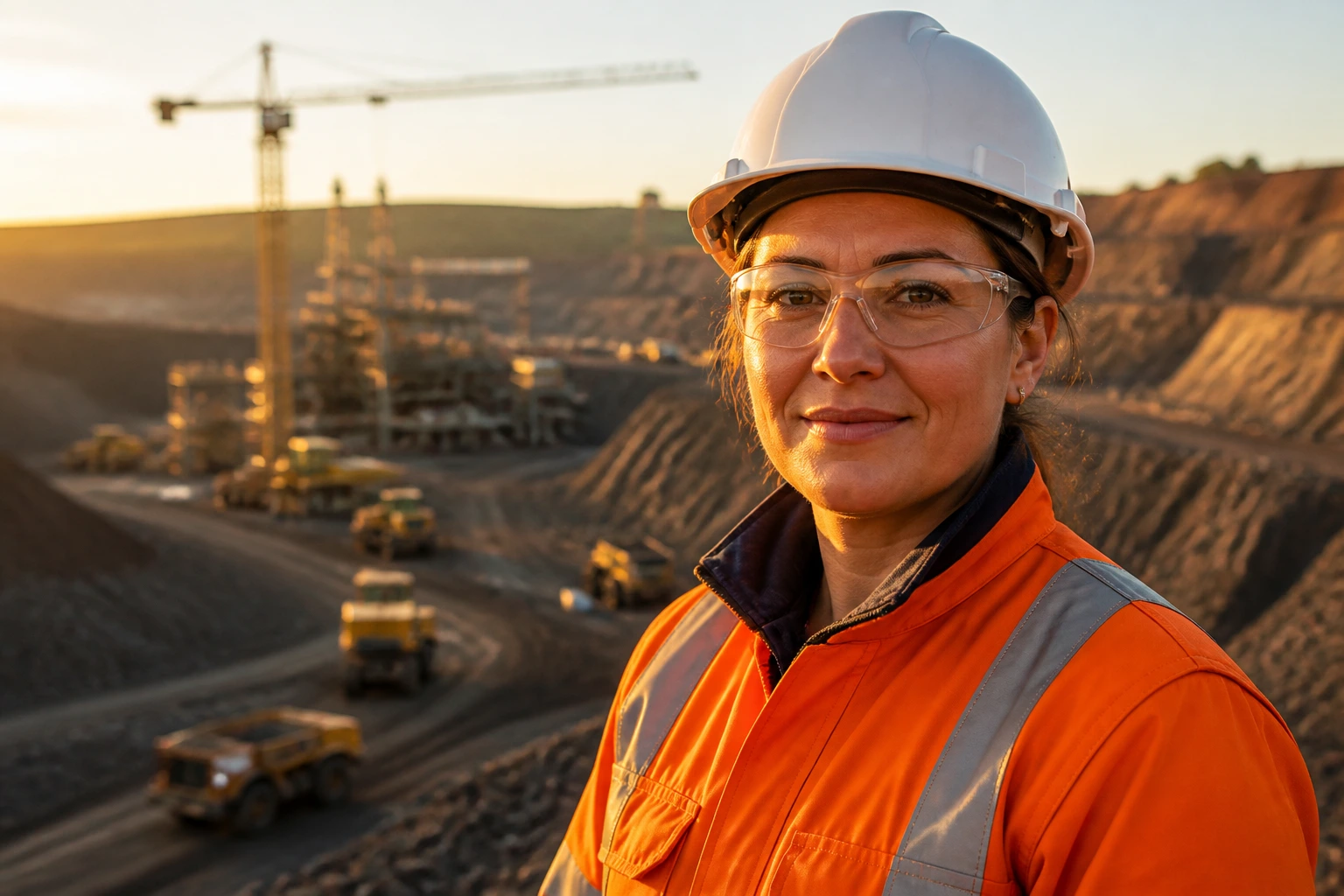 Close-up portrait of a senior project manager at a large mining site