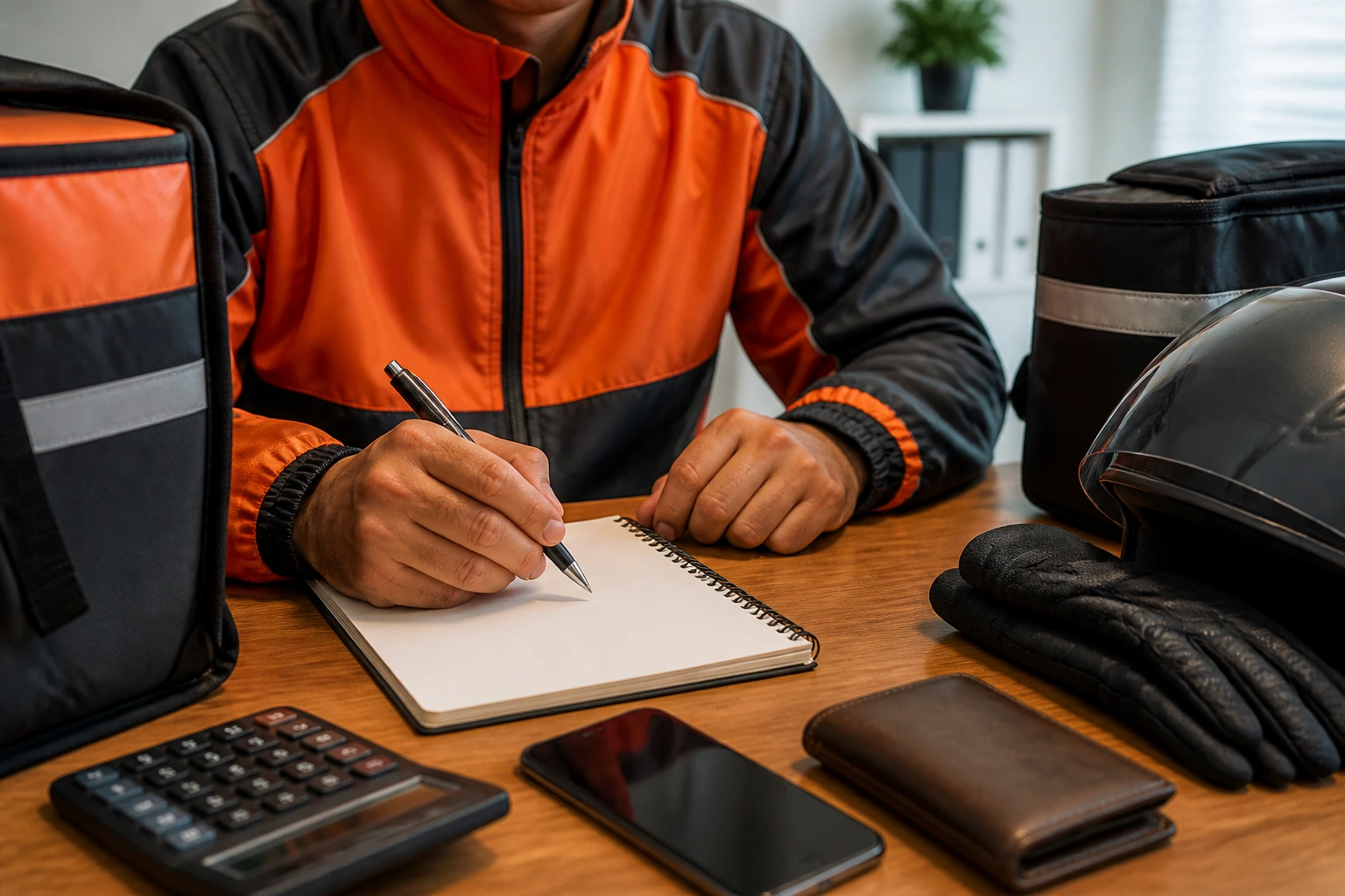 Hands planning with blank notebook for budgeting