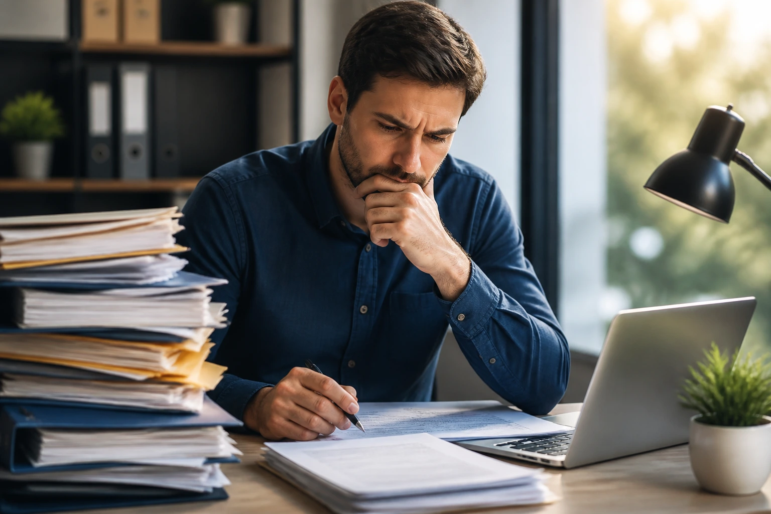 Professional navigating visa bureaucracy at a desk