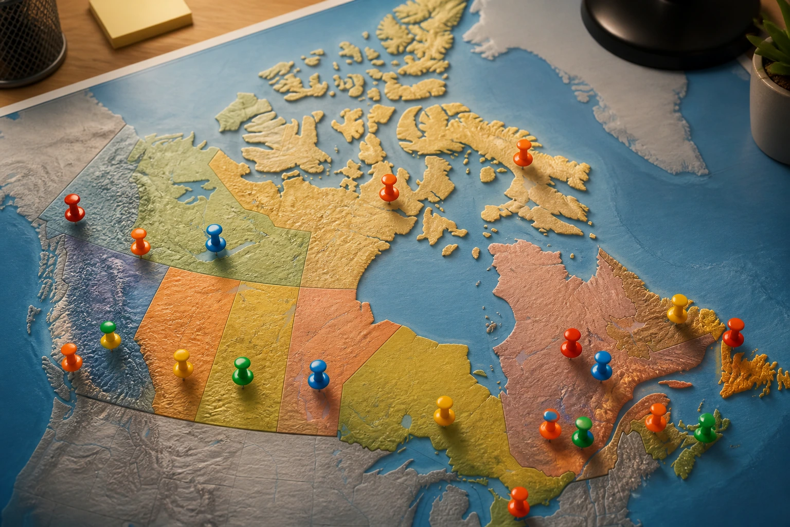 Canada map with pins highlighting high-demand waste collection areas.