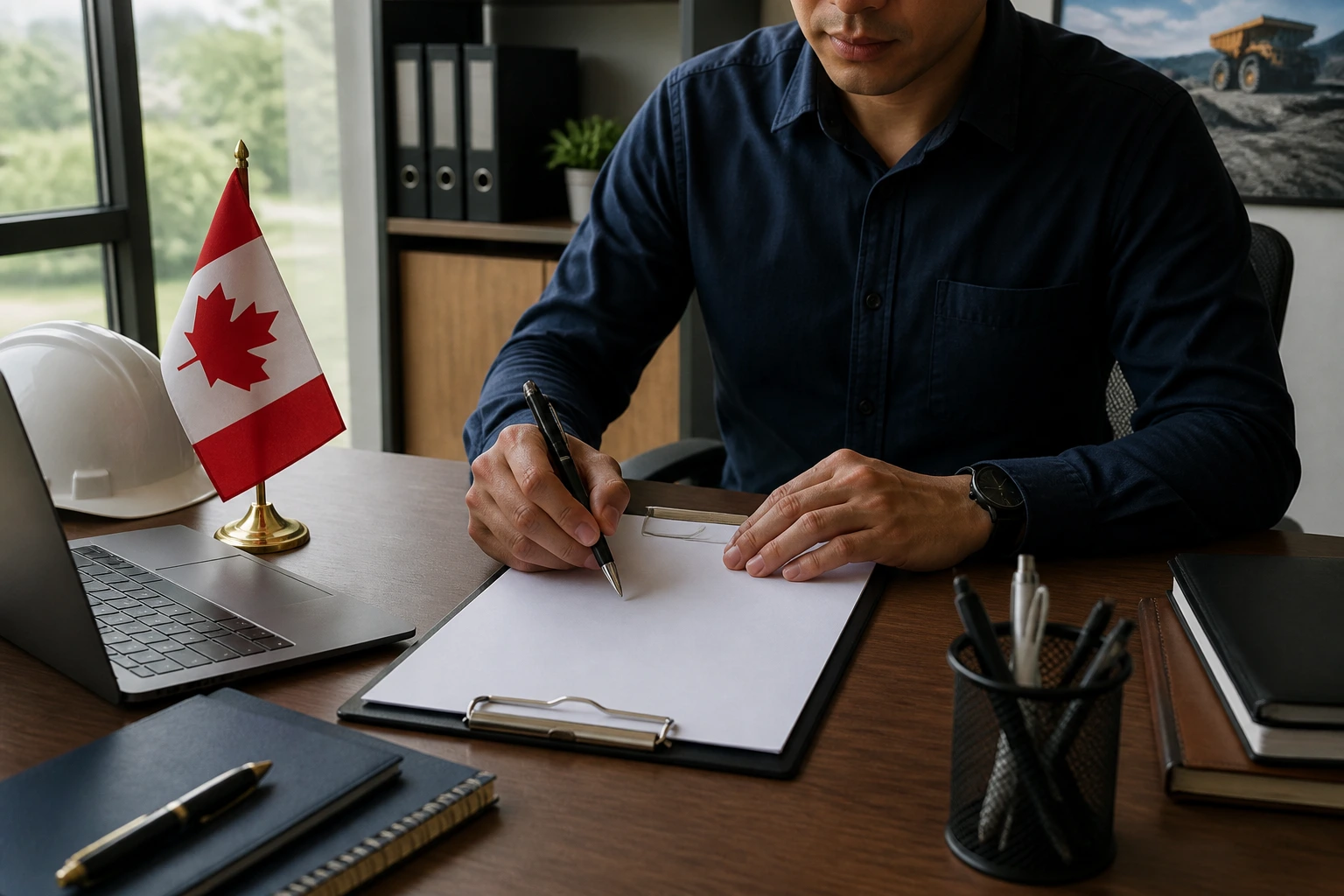 Professional preparing a resume in a Canadian job-search setting.