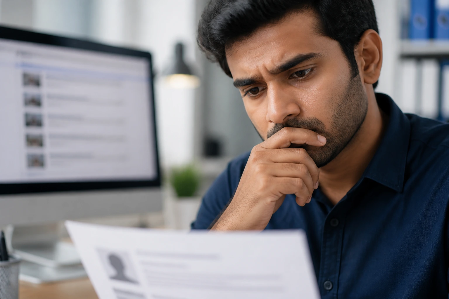 Candidate at desk with blurred resume illustrating common mistakes