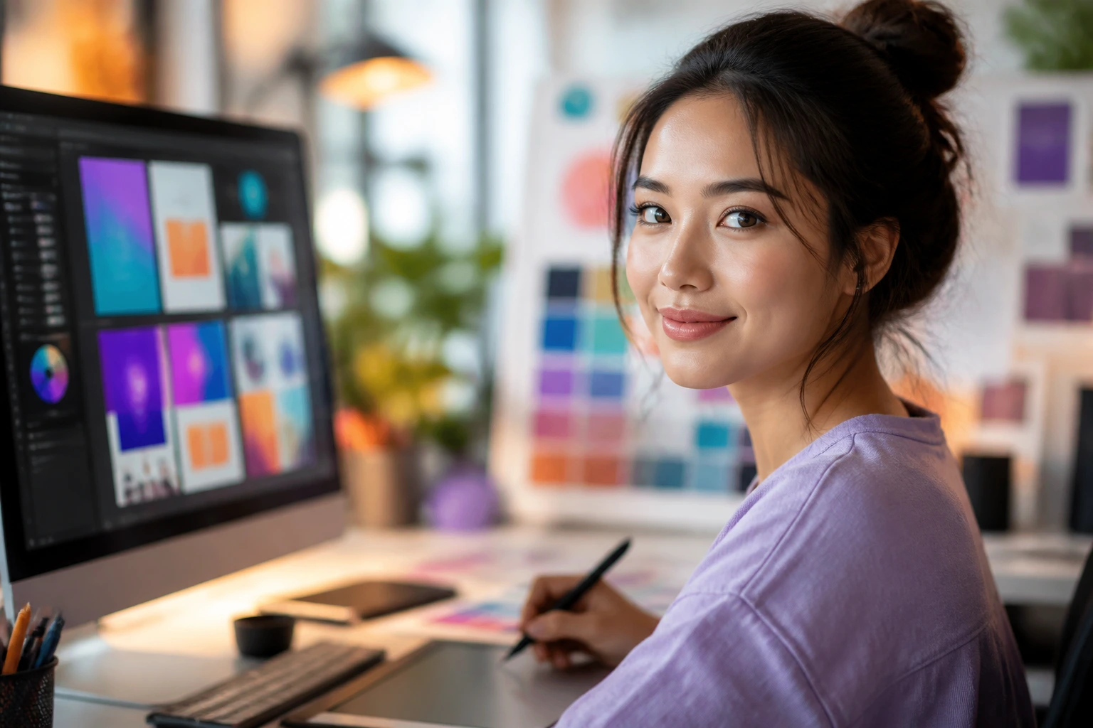 UX designer at Canva in a vibrant design studio