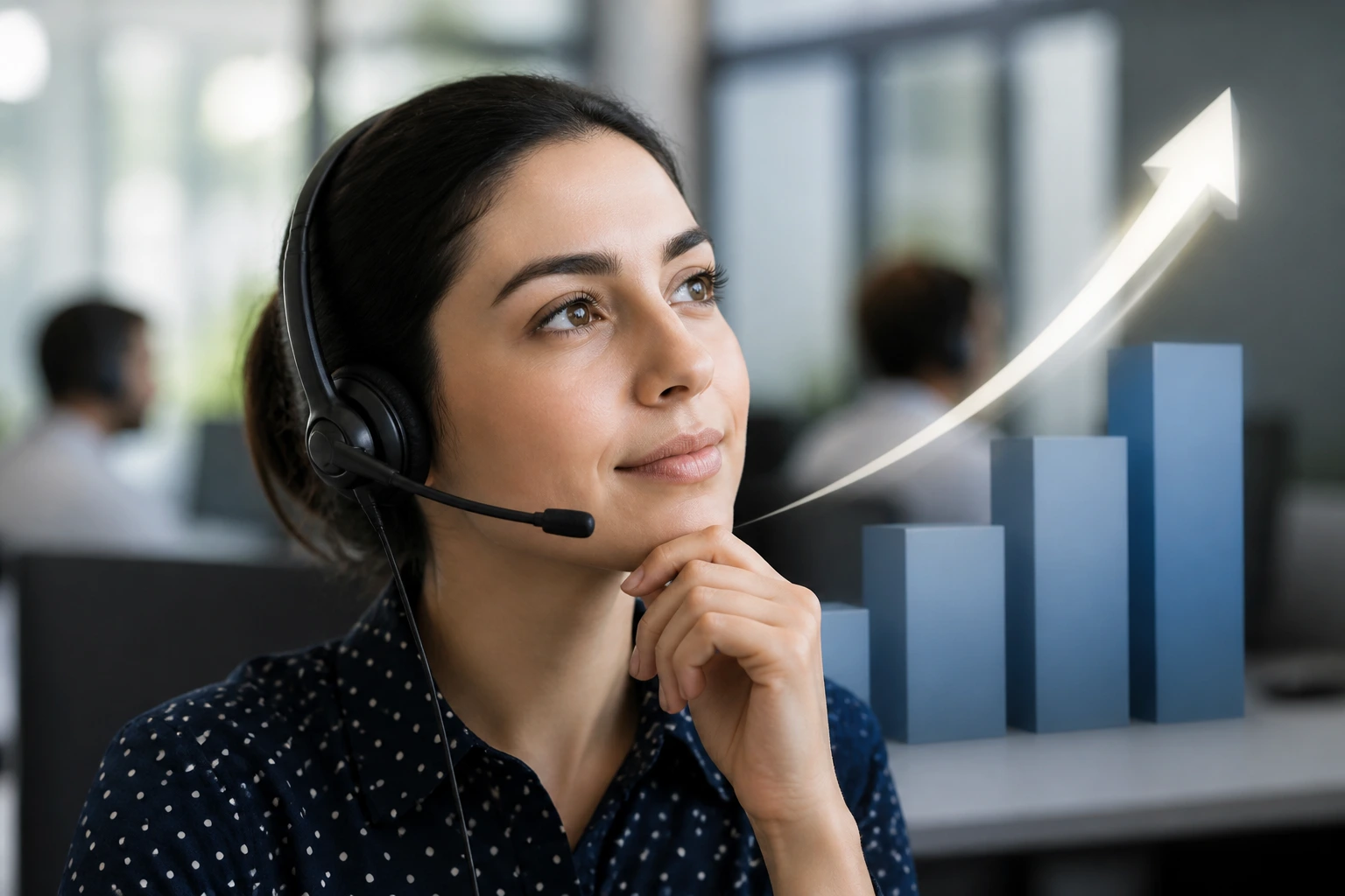 Close-up of a call center agent considering long-term career in Canada