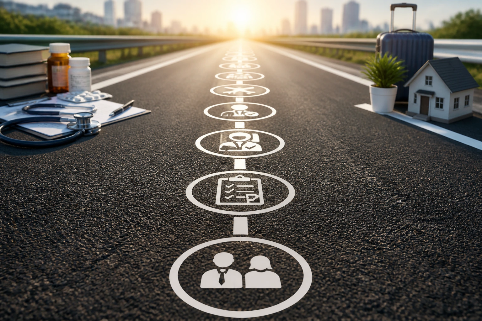 Straight road leading toward a horizon representing a realistic career path