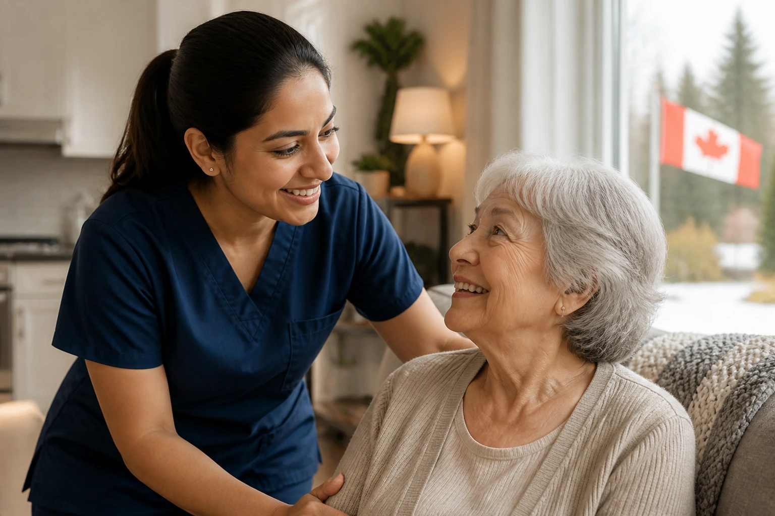 Portrait of a caregiver in a warm home setting in Canada