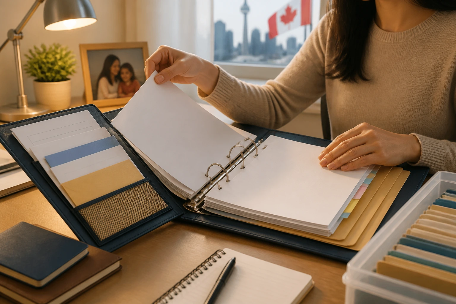 Binder with blank forms and checklists on a desk