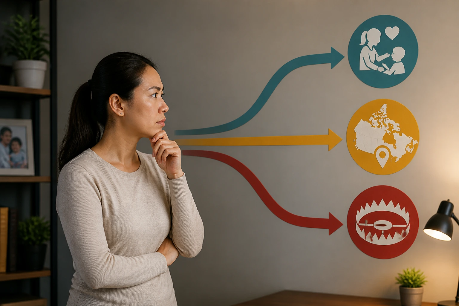 Person standing before a wall with abstract pathway icons representing PR routes