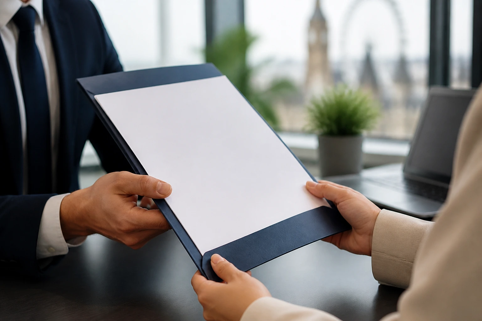 Hands holding a blank document representing a Certificate of Sponsorship.