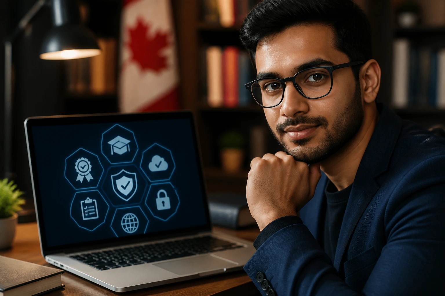 Professional studying cybersecurity certifications on laptop to demonstrate weight in Canada
