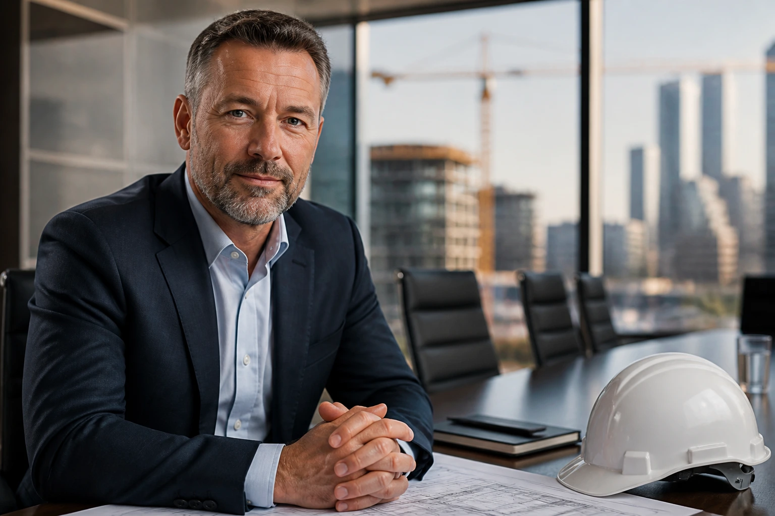 Senior professional portrait with city view, symbolizing chartered status