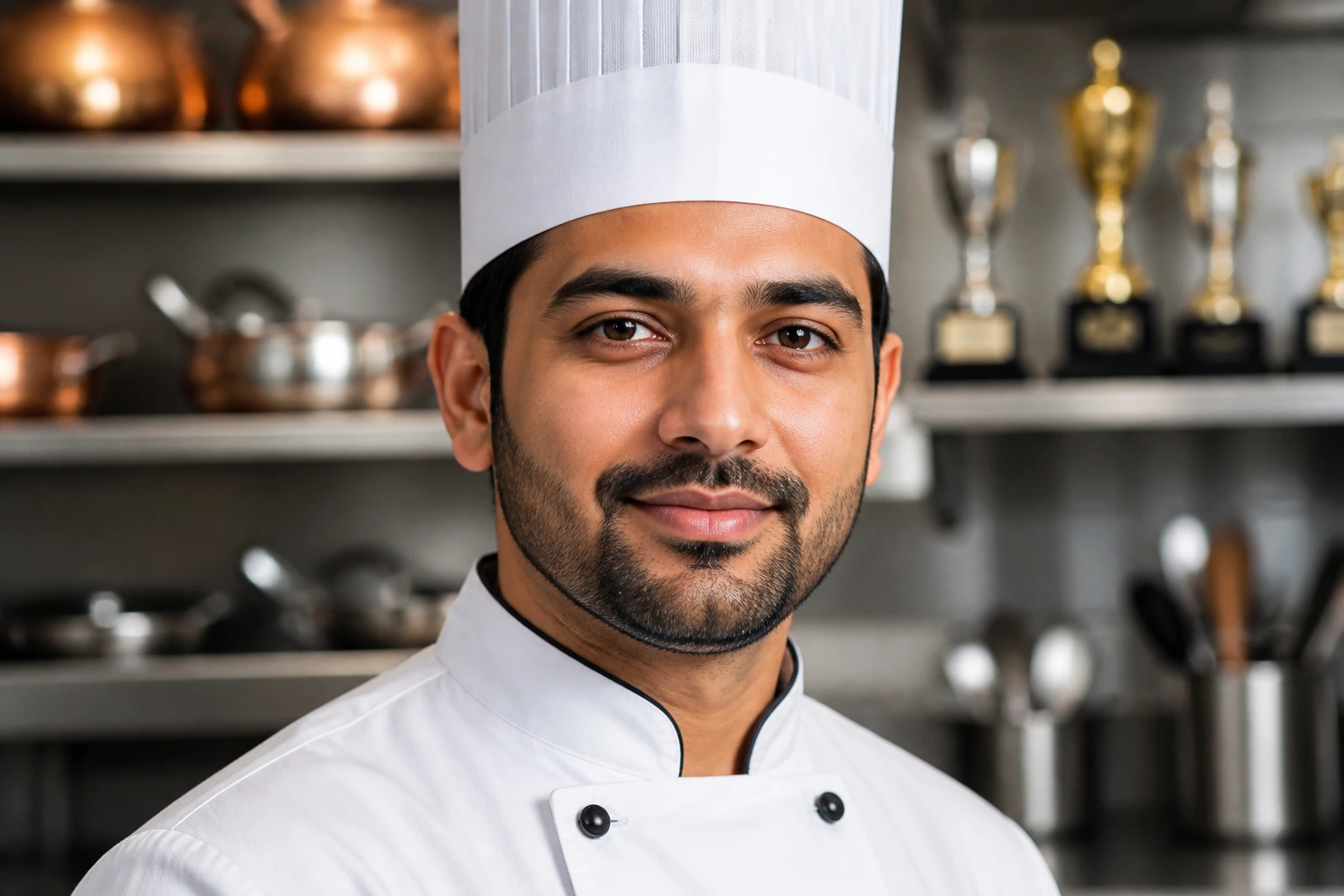 Chef portrait highlighting qualifications and professional experience
