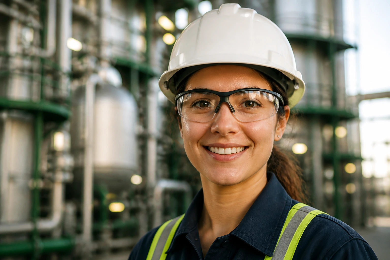 Portrait of a chemical engineer at a Nutrien facility.