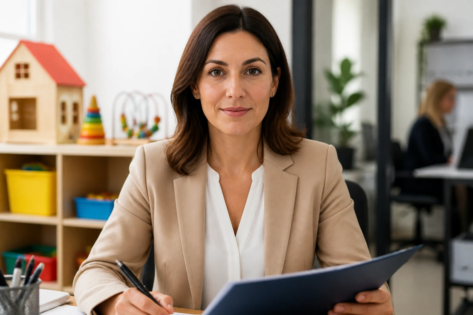 Portrait of a childcare recruiter in a professional office setting.