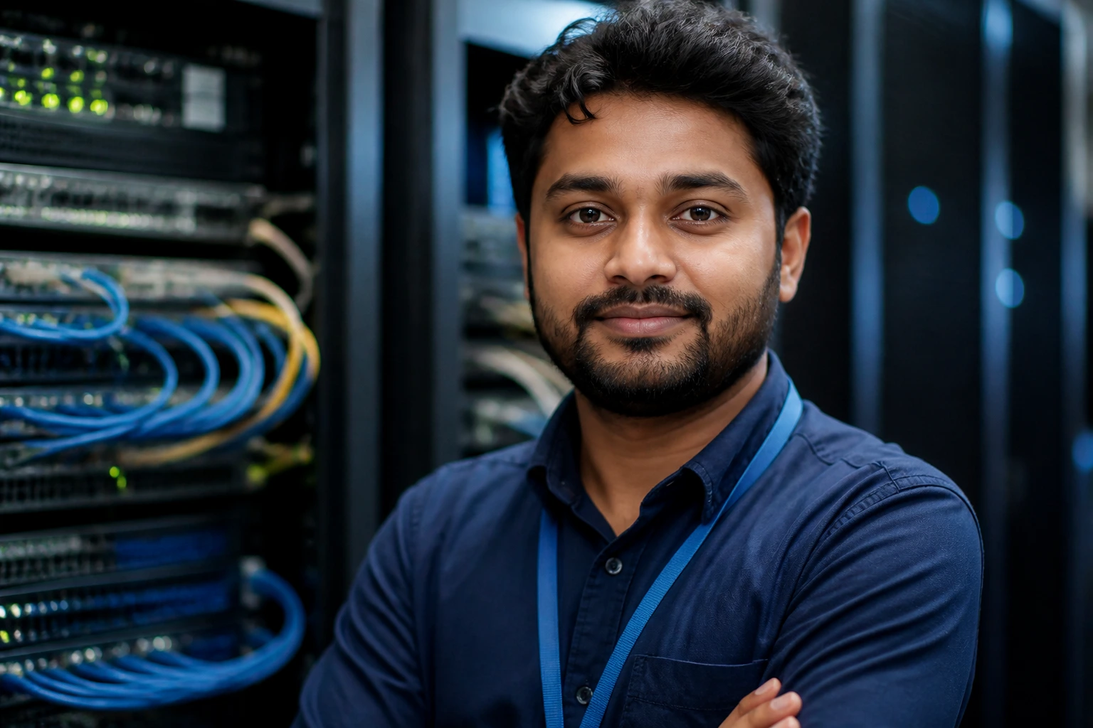 Portrait of a Cisco network engineer in a data center
