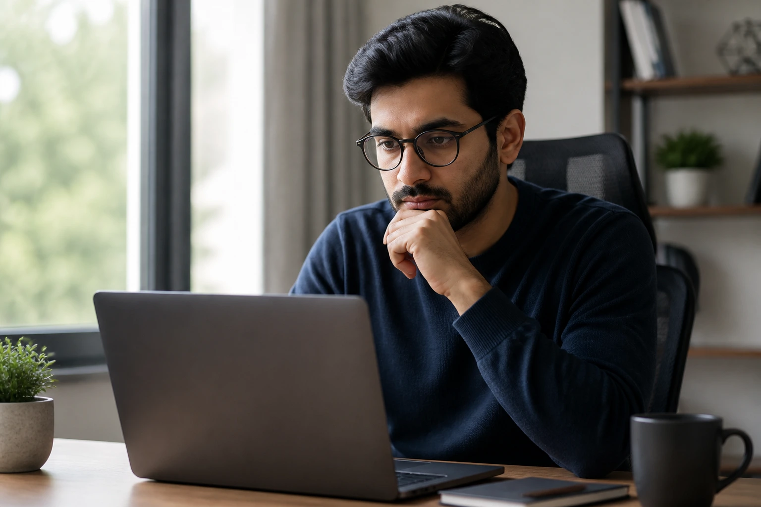 Real person in a home office considering clearance, citizenship and remote work