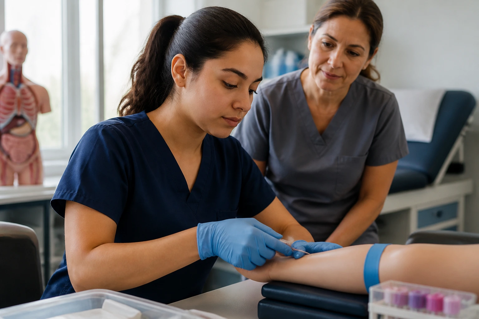 Medical assistant trainee in a clinical skills training room