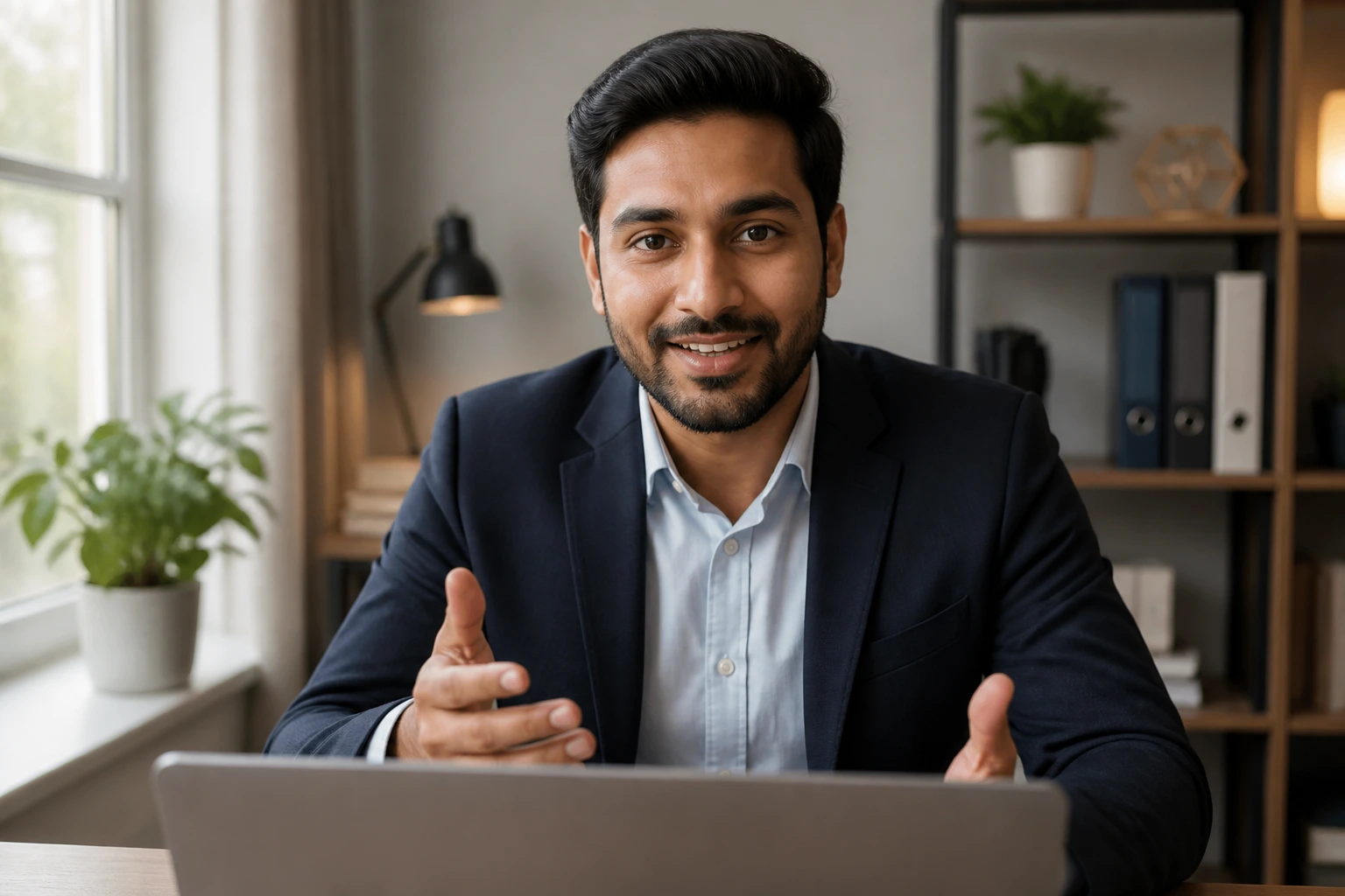 Portrait of professional during a competency-based interview on video call.