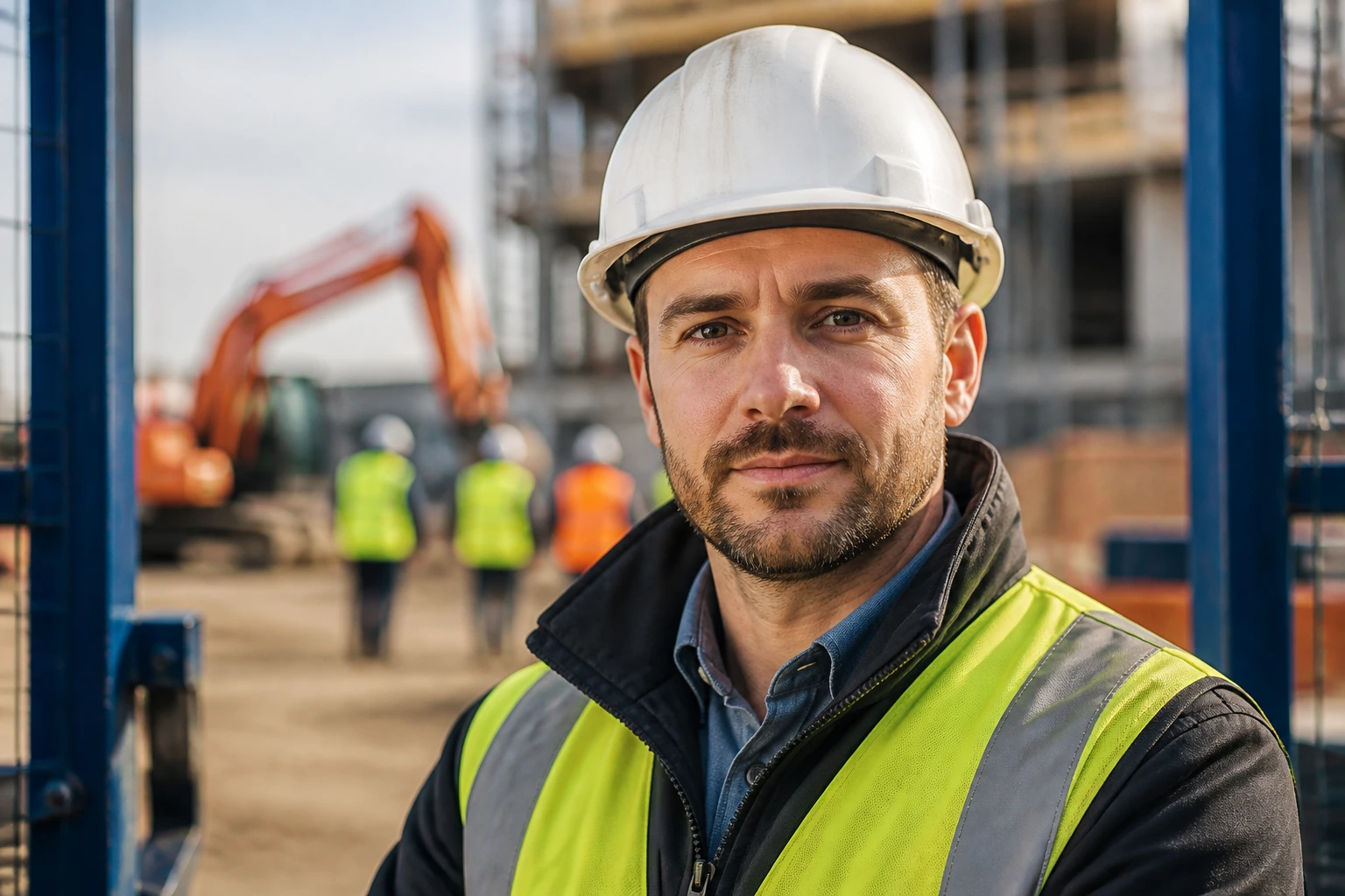 Construction worker on site preparing for induction.