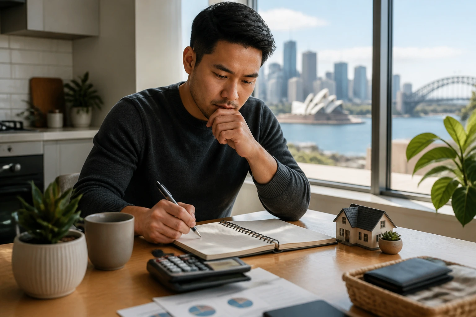 Individual budgeting for move to Australia with city view outside