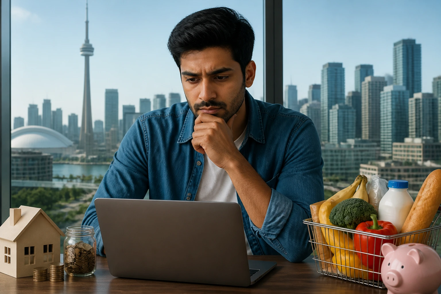 Portrait of a person contemplating career decisions with city view through a window