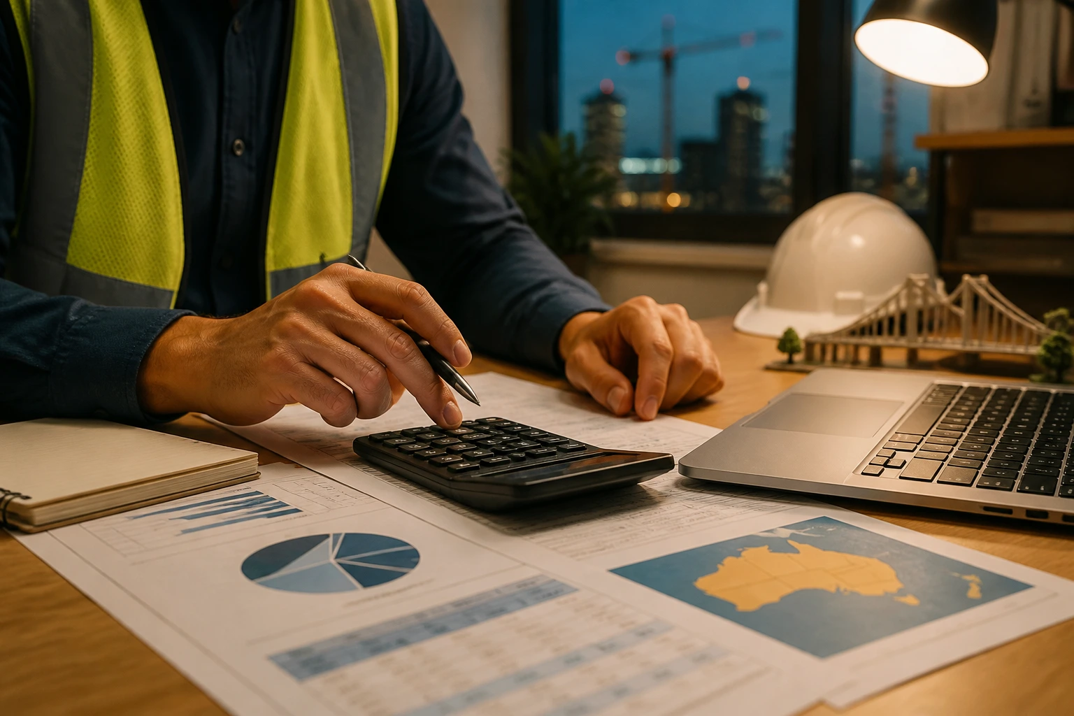 Hands on calculator and relocation budget documents for Australia.