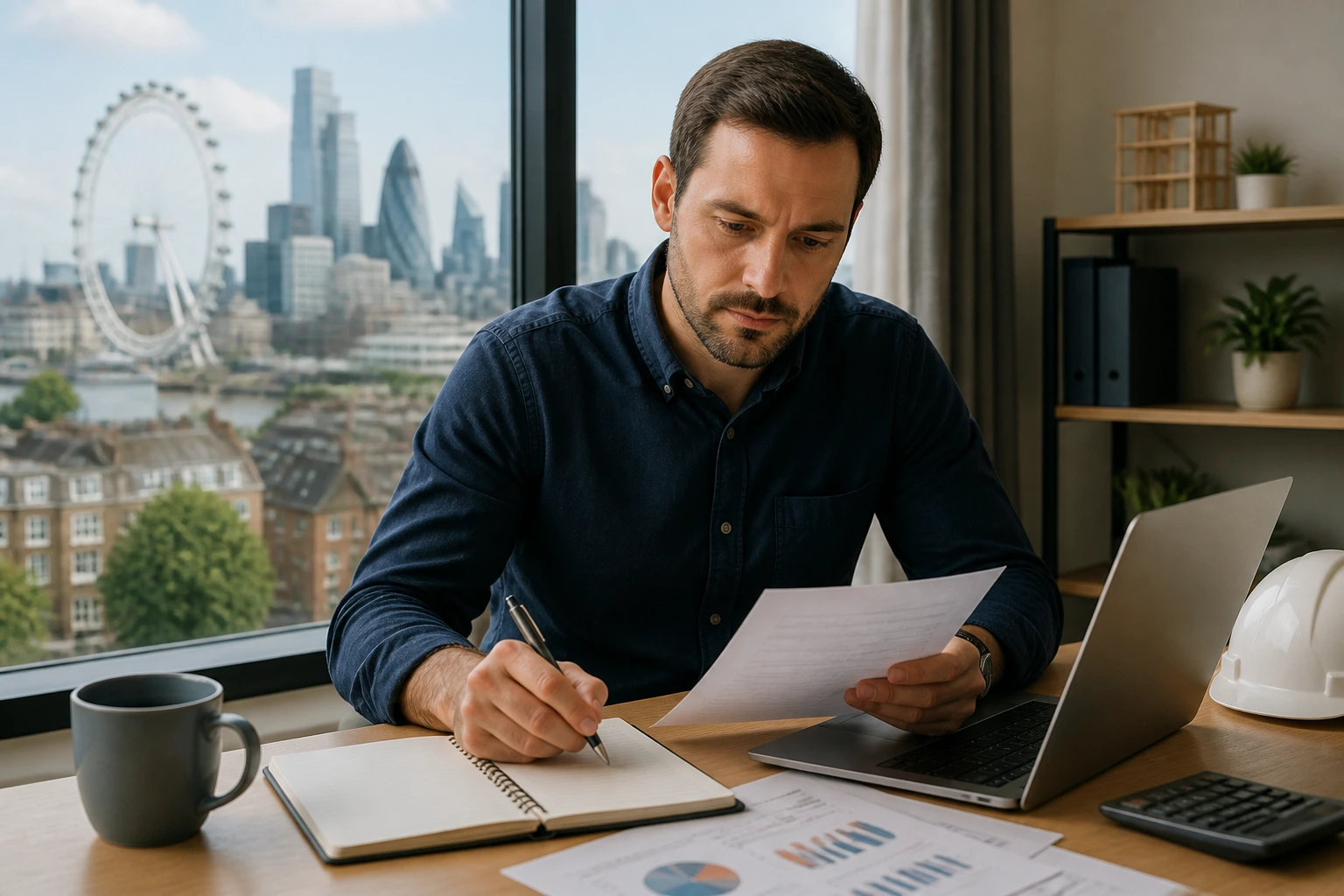 Professional evaluating cost of living and salary at home office.