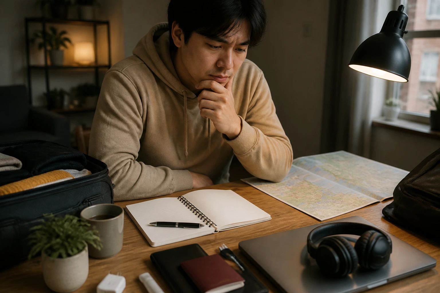Person planning travel costs at home desk