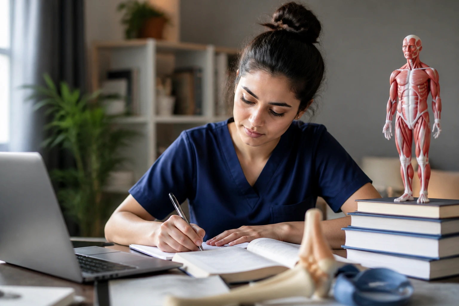 Portrait of a real person studying for the council examination in a home office