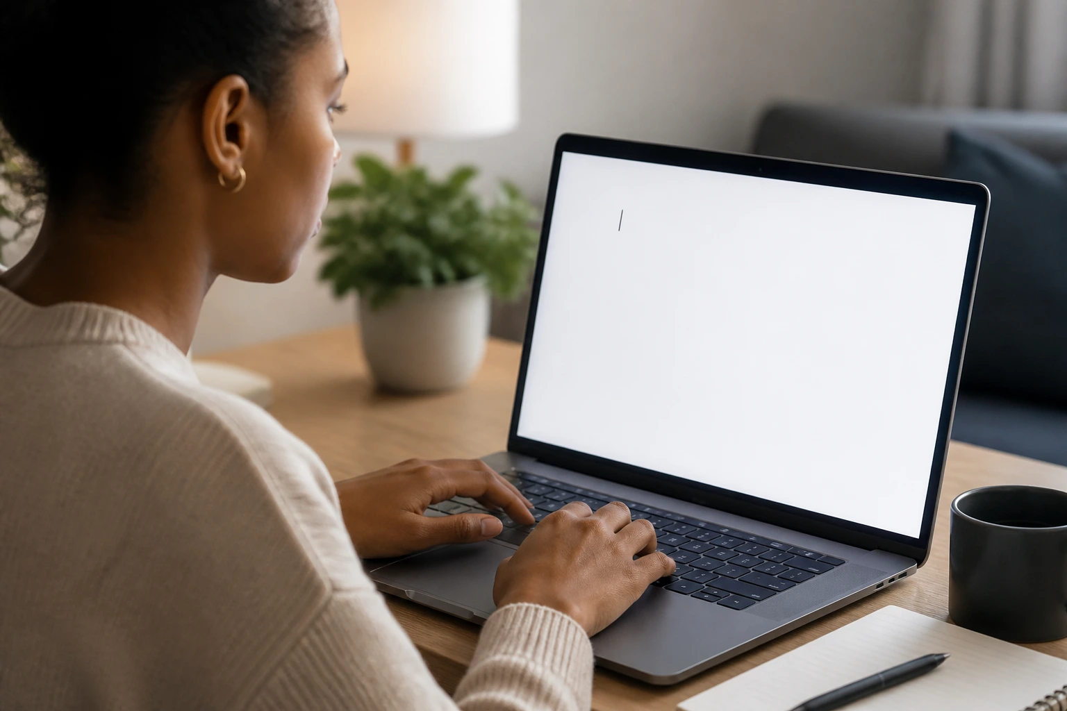 Person typing a brief cover letter draft on laptop.