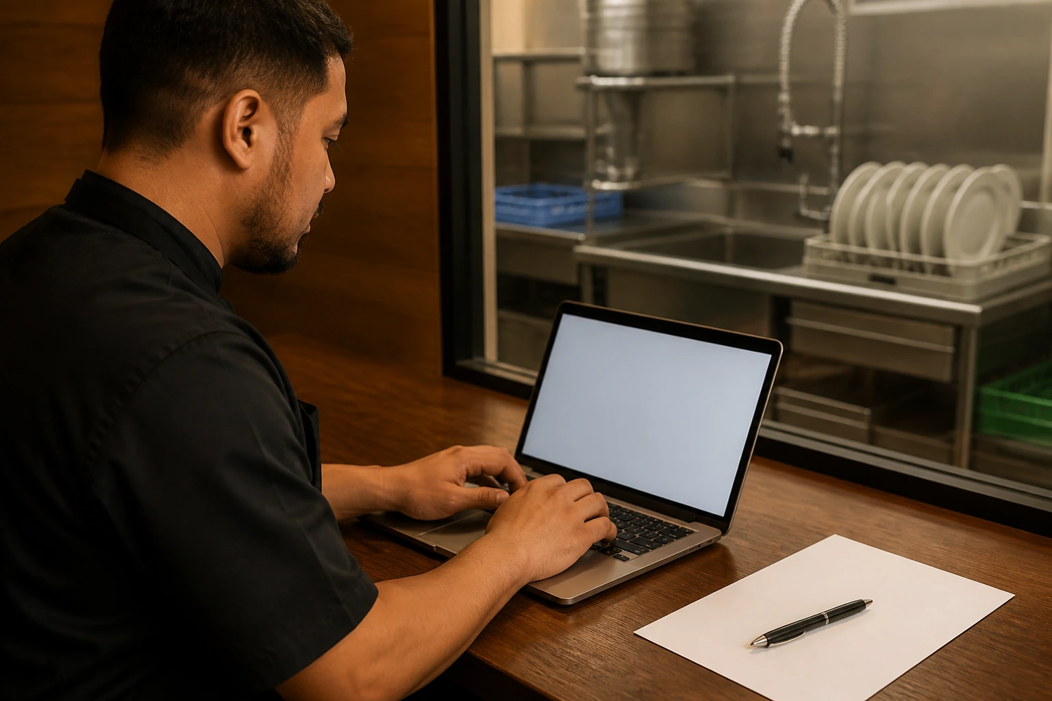 Person typing a concise cover letter on a laptop at a tidy desk