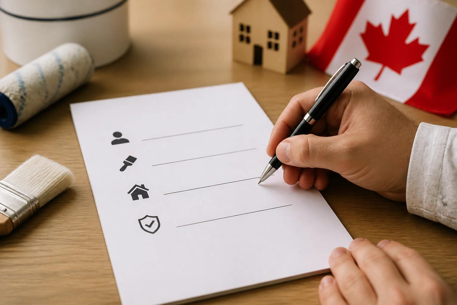 Hand writing a concise cover-letter-style note with icons, no text