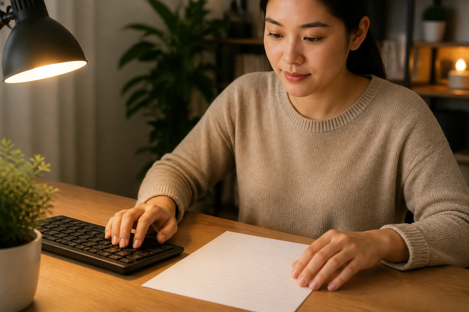 Person drafting a sponsorship-focused cover letter on a blank page